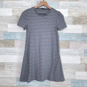 Zara Trafaluc A Lined Tunic Top Gray Black Striped Crewneck Stretch Womens Small